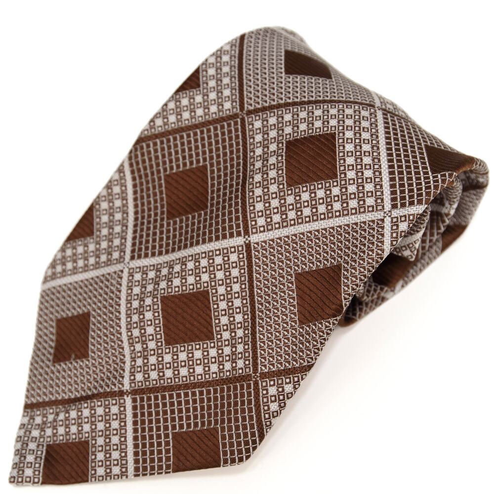 Brittania Vintage Retro Brown Argyle Geometric 60's 70's Polyester Necktie